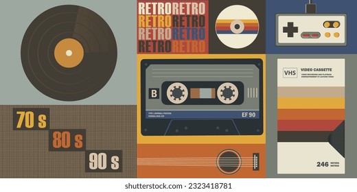 Various old-fashioned items on a retro background. Concept retro or vintage background.