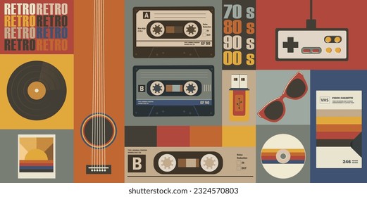 Various old-fashioned items on a retro background. Concept retro or vintage background.