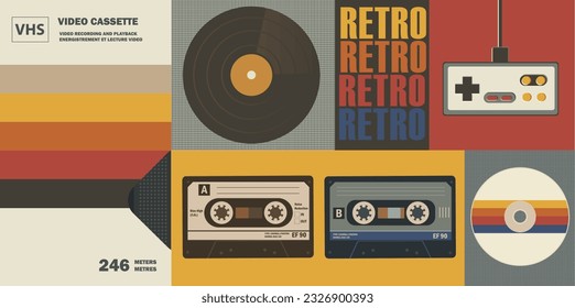 Various old-fashioned items on a retro background. Concept retro or vintage background.