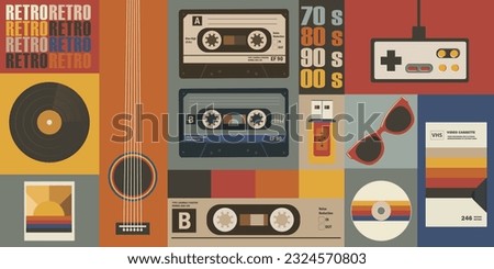 Various old-fashioned items on a retro background. Concept retro or vintage background.