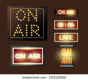 Various On Air Broadcasting Signs Set Glowing In The Dark