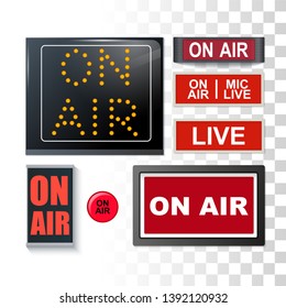 Various On Air Broadcasting Signs Set Isolated On Transparent Background