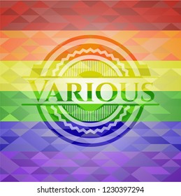 Various on mosaic background with the colors of the LGBT flag