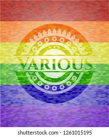 Various on mosaic background with the colors of the LGBT flag