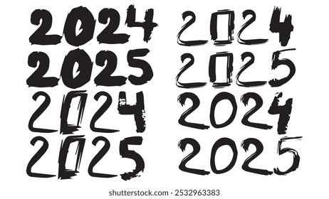 Various options for the New Year 2025 typographic design elements set, design elements for card, logo different text design banner templates collection isolated on background, New Year concept