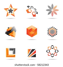 Various orange abstract icons isolated on a white background