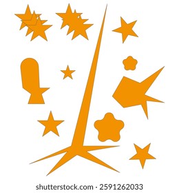 Various orange shapes. Starry silhouettes. Minimalist vector composition.