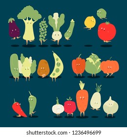 Various organic vegetable cartoon characters vector set