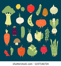 Various organic vegetable cartoon characters vector set