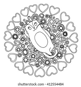 Various ornamental pumpkins, vector design, page  for adult colouring book, black and white zentangle.