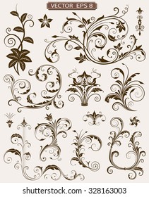 Various ornate scroll design elements vector illustration.