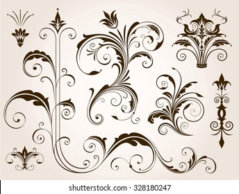 Various ornate scroll design elements vector illustration. Saved in EPS 8 file with all separated elements, well designed for easy editing.