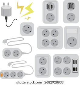 Várias tomadas, multi-tap, carregador, eletricidade