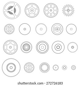 various outline cogwheels parts of watch movement eps10