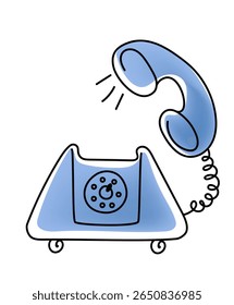 Various outlined telephones and speech bubbles represent communication on white. Vector png Hand drawn retro phone line drawing for connection concept.