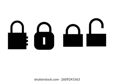 Various padlock icons in different styles on white background.