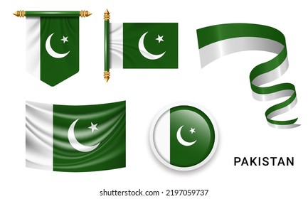 Various Pakistan flags set isolated