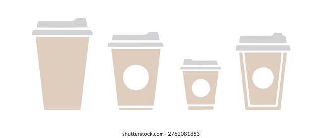 Various paper cup illustrations in minimal vector icon style.