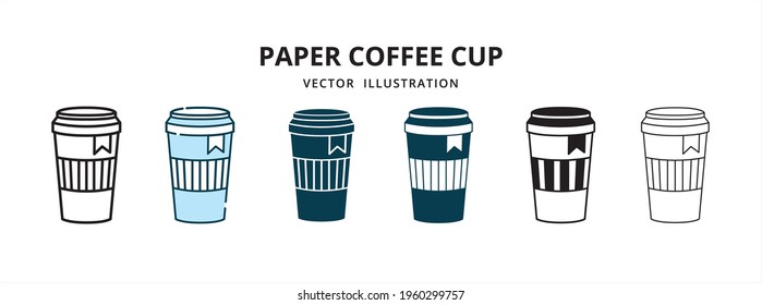 various paper disposable coffee cup with lid vector logo illustration design template set