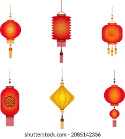 various paper lantern with chinese  and japanese style by vector design