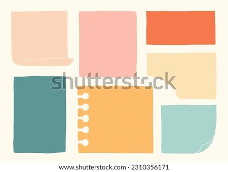 Various paper notes. Colorful boards for reminders, schedule, to do list, planner, do and don't, deadline. Hand drawn vector illustration with a cute and retro style. All element are isolated.
