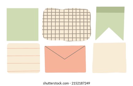 Various paper notes. Information board with blank paper notes for reminders, to-do list, planner, schedule. hand drawn vector illustration. cartoon style. All elements are insulated.