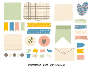 Various paper notes on stickers. Information board with empty paper notes for reminders, to-do list, planner, schedule. Hand drawn vector illustration. cartoon style. All elements are insulated