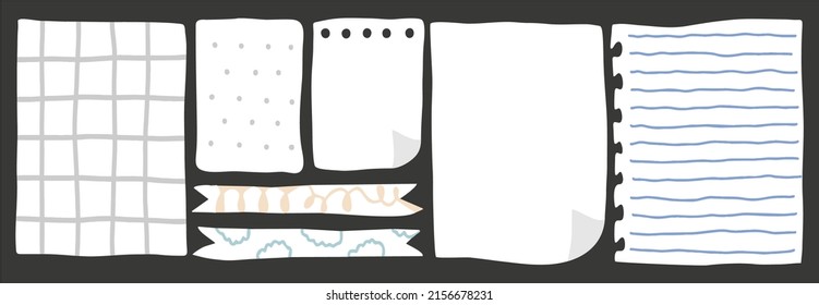 Various paper notes on stickers. Information board with empty paper notes for reminders, to-do list, planner, schedule. Hand drawn vector illustration. cartoon style. All elements are insulated.