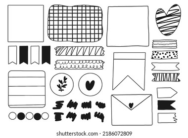 Various paper notes on stickers. Information board with blank paper notes for reminders, to-do list, planner, schedule. hand drawn vector illustration. cartoon style. All elements are isolated.