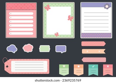 Various paper notes on stickers. Information board with blank paper notes for reminders, to-do list, planner, schedule. hand drawn vector illustration. cartoon style. Vector illustration