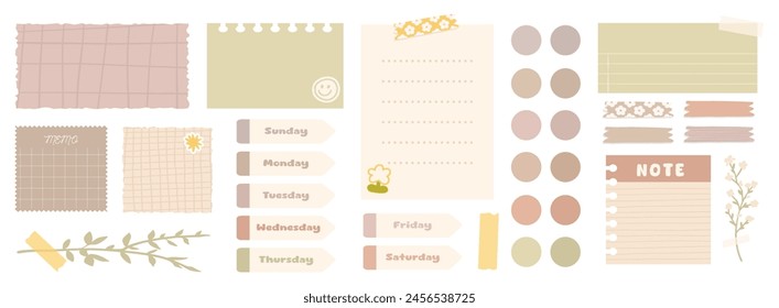 Various Paper notes on stickers. Information board with blank Paper sticky notes for reminders, to do list, planner, schedule. Hand drawn Vector illustration. Cartoon style.