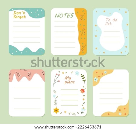 Various Paper notes on stickers. Information board with blank Paper sticky notes for reminders, to do list, planner, schedule. Vector illustration. Cartoon style.