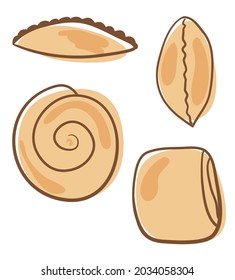 Various pastries. Set of cartoon vector illustrations of buns and pies.