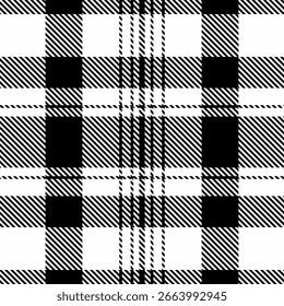 Vários padrões de textura sem costura, tecido de fundo de tecido de imagem têxtil. Novembro tartan xadrez vetor em branco e preto paleta de cores.