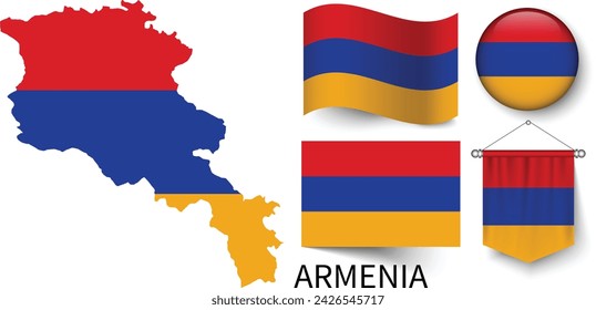 The various patterns of the Armenia national flags and the map of Armenia's borders