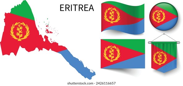The various patterns of the Eritrea national flags and the map of Eritrea's borders