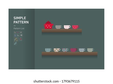 Various patterns printed on the mug.

