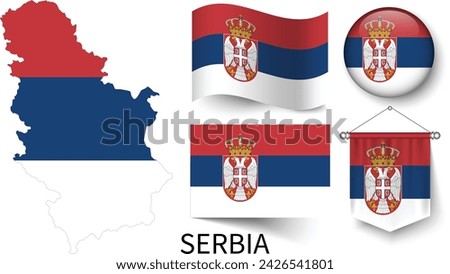 The various patterns of the Serbia national flags and the map of Serbia's borders