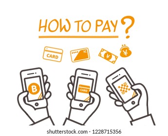 various  payment concept hand holding smartphone 