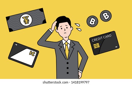 various payment concept ,with troubled man,vector illustration