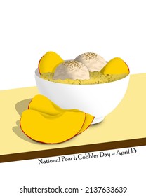 Various peach dishes covered with dough or biscuits with the cream on top , National Peach Cobbler Day April 13