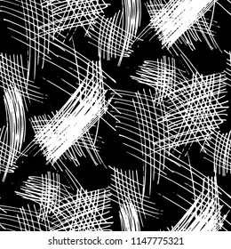Various Pen Hatches. Seamless Black White Texture with Hand Drawn Lines. Vintage Background for Paper, Wallpaper, Underwear. Vertical, Horizontal and Diagonal Strokes. Grunge Vector
