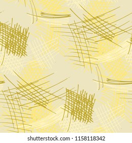 Various Pen Hatches. Seamless Pattern with chaotic Hand Drawn Lines. Vintage Background for Chintz, Wallpaper, Swimwear. Vertical, Horizontal and Diagonal Strokes. Grunge Vector Texture