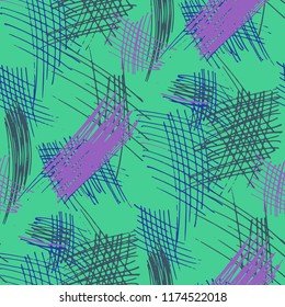 Various Pen Hatches. Seamless Pattern with chaotic Hand Drawn Lines. Modern Background for Paper, Wallpaper, Underwear. Vertical, Horizontal and Diagonal Strokes. Grunge Vector Texture