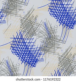 Various Pen Hatches. Seamless Pattern with chaotic Hand Drawn Lines. Modern Background for Calico, Fabric, Print. Vertical, Horizontal and Diagonal Strokes. Grunge Vector Texture