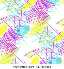 Various Pen Hatches. Seamless Pattern with chaotic Hand Drawn Lines. Retro Background for Curtain, Shirt, Fabric. Vertical, Horizontal and Diagonal Strokes. Grunge Vector Texture