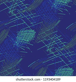 Various Pen Hatches. Seamless Pattern with chaotic Hand Drawn Lines. Vintage Background for Curtain, Shirt, Tablecloth. Vertical, Horizontal and Diagonal Strokes. Grunge Vector Texture