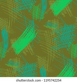 Various Pen Hatches. Seamless Pattern with chaotic Hand Drawn Lines. Modern Background for Calico, Fabric, Print. Vertical, Horizontal and Diagonal Strokes. Grunge Vector Texture