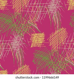 Various Pen Hatches. Seamless Pattern with chaotic Hand Drawn Lines. Vintage Background for Calico, Paper, Print. Vertical, Horizontal and Diagonal Strokes. Grunge Vector Texture
