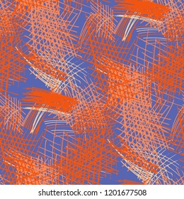 Various Pen Hatches. Seamless Pattern with chaotic Hand Drawn Lines. Trendy Background for Calico, Paper, Print. Vertical, Horizontal and Diagonal Strokes. Grunge Vector Texture